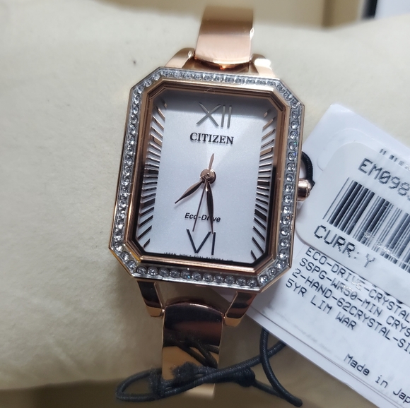 New Citizen Ladies' Silhouette Crystal Eco-Drive Bangle Watch, Rectanlge Case, 3 - Picture 7 of 8